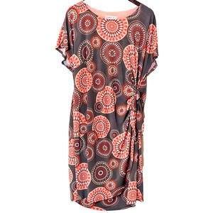 Robbie Bee Women's Side Tide Wrap Dress Grey Peach Coral Stretch Short Sleeve 2X